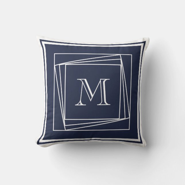Navy Blue and White Monogram Nautical Cushion (Front)