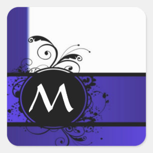 Navy blue and white monogram square sticker