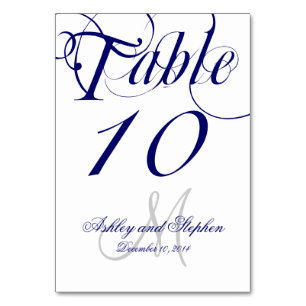 Navy Blue and White Monogram Wedding Table Number