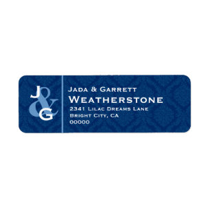 Navy Blue and White Monogram Wedding V005AB Return Address Label