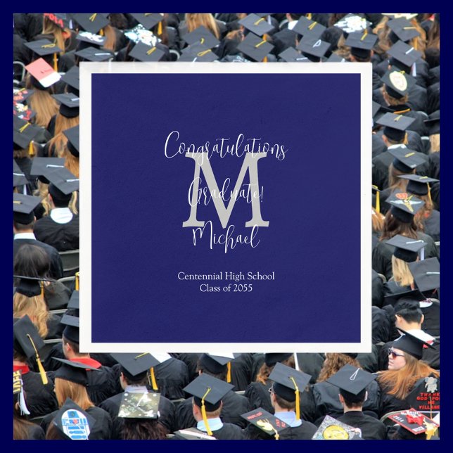 Navy Blue and White Monogrammed Graduation Party  Napkin (Creator Uploaded)