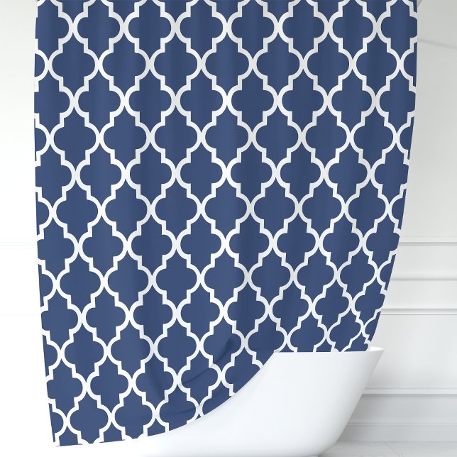 Navy Blue and White Moroccan Quatrefoil Shower Curtain (Creator Uploaded)