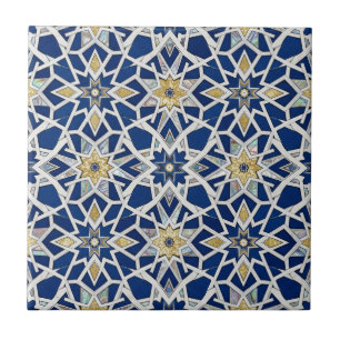 Navy Blue and White Moroccan Zellige Mosaic Ceramic Tile