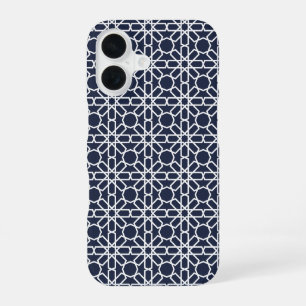 Navy Blue and White Moroccan Zellige Pattern iPhone 16 Case