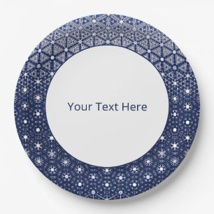 Navy Blue and White Mosaic Paper Plate