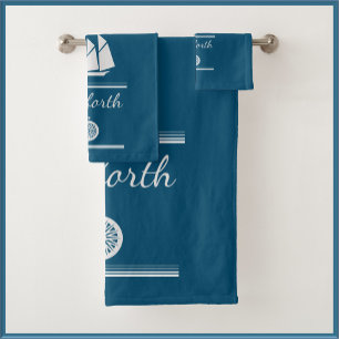 Navy Blue and White Nautical Bath Towel Set