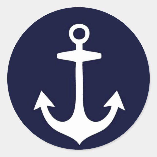 Navy Blue and White Nautical Inspired Classic Round Sticker (Front)