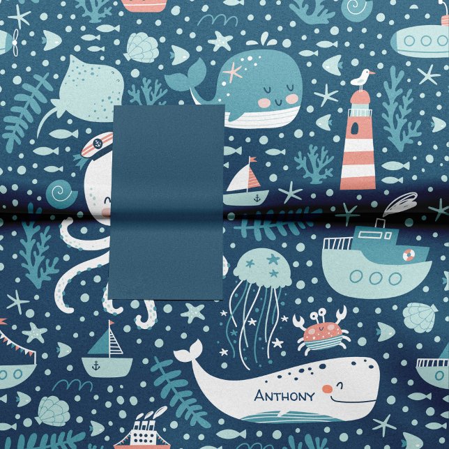 Navy Blue and White Nautical Ocean Pattern Boy Tissue Paper (Creator Uploaded)