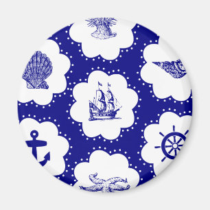 Navy Blue and White Nautical Pattern Magnet