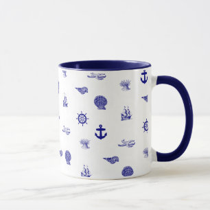 Navy Blue and White Nautical Pattern Mug