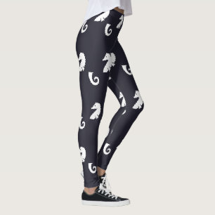 navy blue and white nautical SEAHORSE Leggings