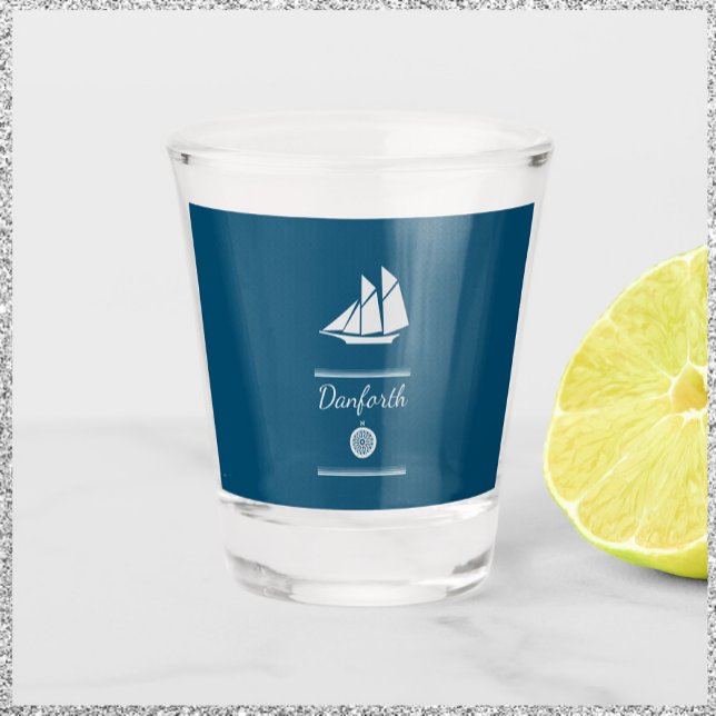 Navy Blue and White Nautical  Shot Glass (Creator Uploaded)