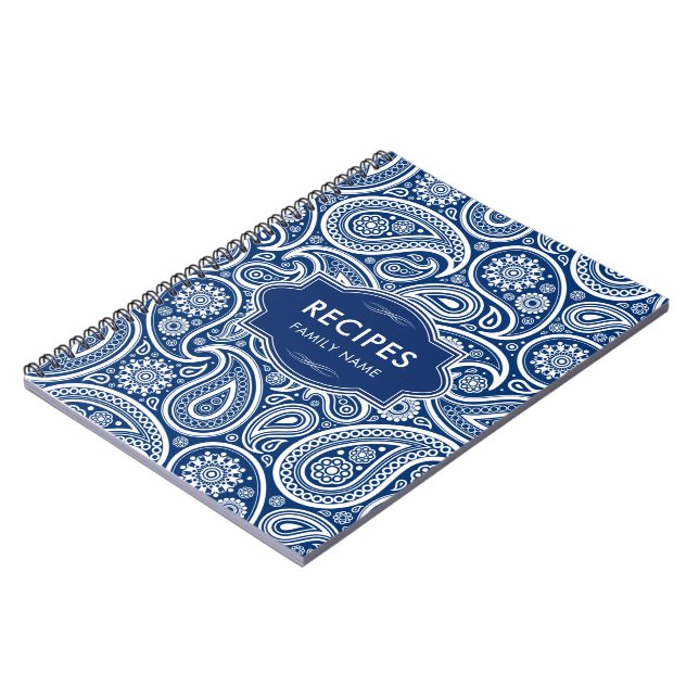 Navy-blue And White Paisley Pattern Notebook (Left Side)