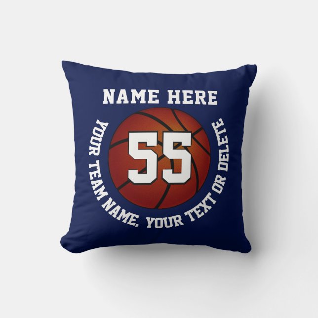Navy Blue and White Personalised Basketball Pillow (Front)