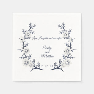 Navy blue and white Personalised wedding napkins