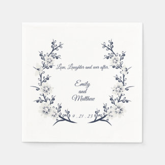 Navy blue and white Personalised wedding napkins