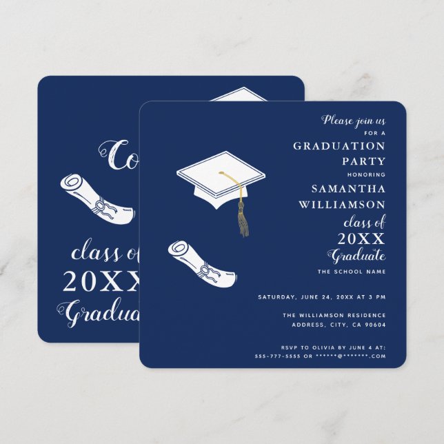 Navy Blue and White Photo Class of 2025 Graduation Invitation (Front/Back)