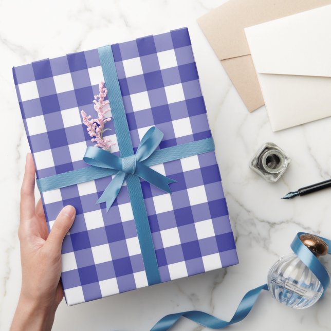 Navy Blue and White Plaid Pattern Wrapping Paper (Gifting)