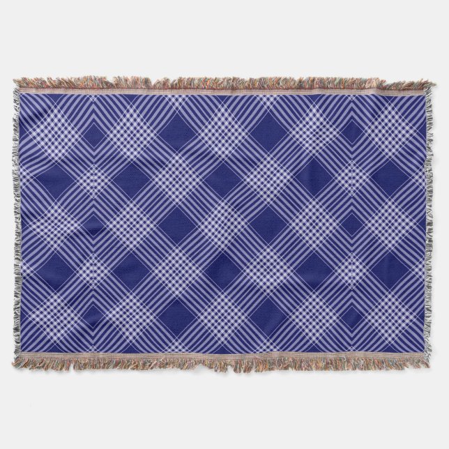 Navy Blue And White Plaid Throw Blanket (Front)