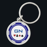 Navy Blue And White Poker Chip Casino Las Vegas Key Ring<br><div class="desc">Hold onto your keys with style with this fun navy blue and white poker chip keychain! Customise it with your initials. Makes a great gift for the poker player in your life as well.</div>