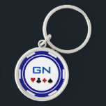 Navy Blue And White Poker Chip Casino Las Vegas Key Ring<br><div class="desc">Hold onto your keys with style with this fun navy blue and white poker chip keychain! Customise it with your initials. Makes a great gift for the poker player in your life as well.</div>