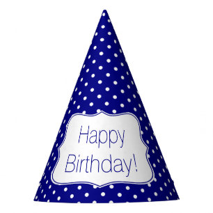 Navy Blue and White Polka Dot Birthday Party Hat