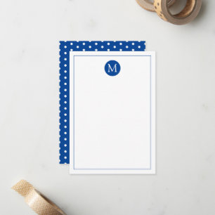 Navy Blue and White Polka Dot Monogram Card