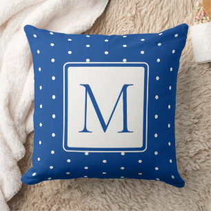 Navy Blue and White Polka Dot Monogram Cushion