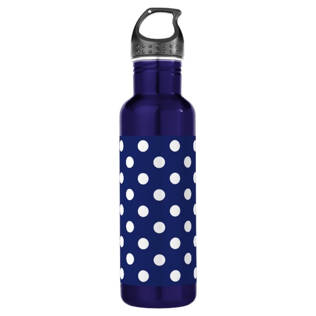 Navy Blue and White Polka Dot Pattern 710 Ml Water Bottle (Front)