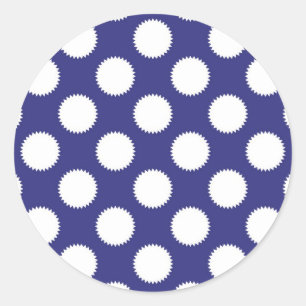 Navy Blue and White Polka Dot Pattern Classic Round Sticker