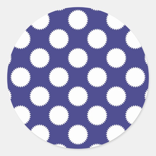 Navy Blue and White Polka Dot Pattern Classic Round Sticker (Front)