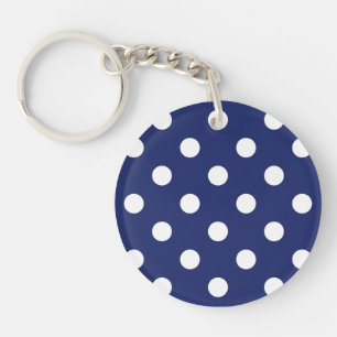 Navy Blue and White Polka Dot Pattern Key Ring