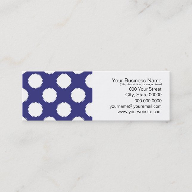Navy Blue and White Polka Dot Pattern Mini Business Card (Front)