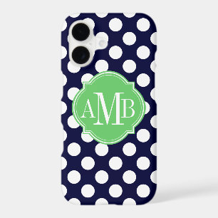 Navy Blue and White Polka Dot Pattern Monogram