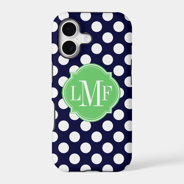 Navy Blue and White Polka Dot Pattern Monogram (Back)