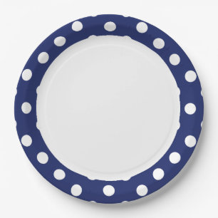 Navy Blue and White Polka Dot Pattern Paper Plate