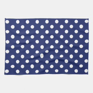 Navy Blue and White Polka Dot Pattern Tea Towel