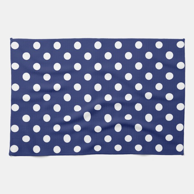 Navy Blue and White Polka Dot Pattern Tea Towel (Horizontal)