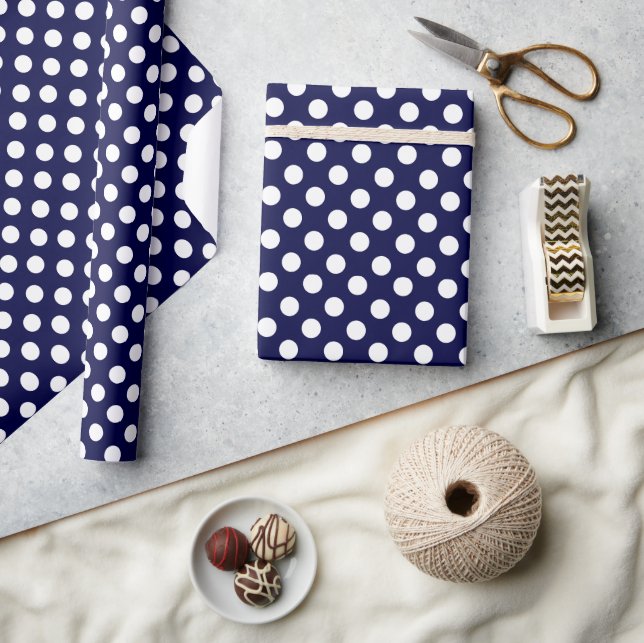 Navy Blue and White Polka Dot Wrapping Paper (Crafts)