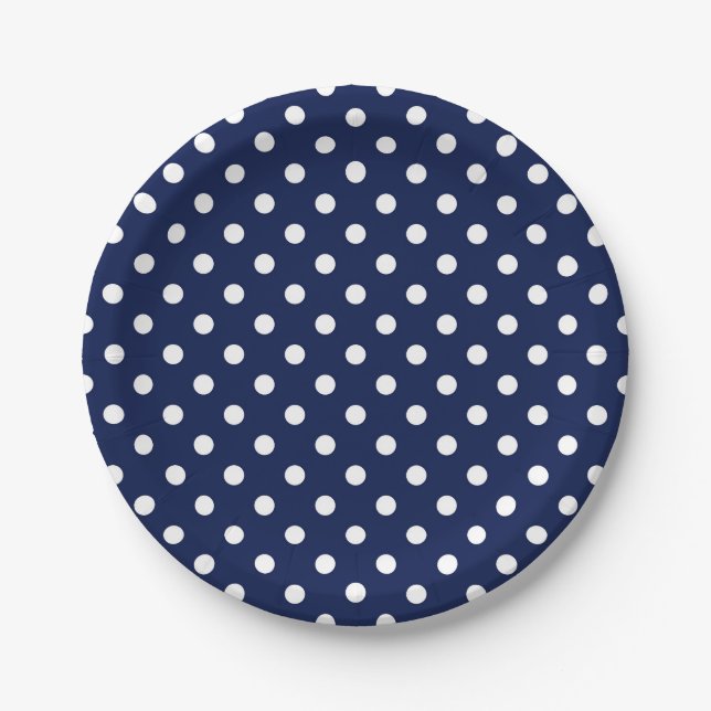 Navy Blue and white Polka Dots Paper Plate (Front)