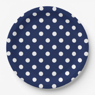 Navy Blue and White Polka Dots Paper Plate