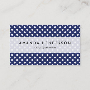 Navy Blue and White Polka Dots Pattern Business Card