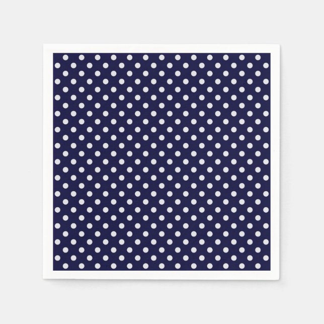 Navy Blue and White Polka Dots Pattern Napkin (Front)