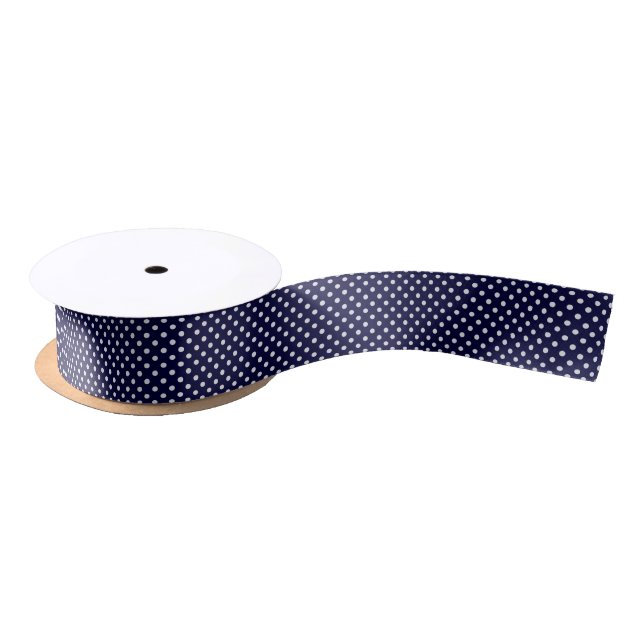 Navy Blue and White Polka Dots Pattern Satin Ribbon (Spool)