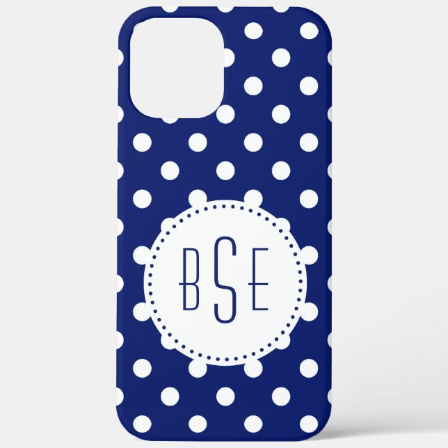 Navy blue and white polka dots with monogram Case-Mate iPhone case (Back)
