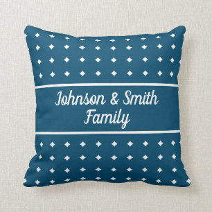 navy blue and white pretty pattern, family name cushion