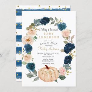Navy Blue and White Pumpkin Baby Shower Invitation