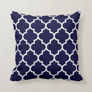 Navy Blue And White Quatrefoil Cushion