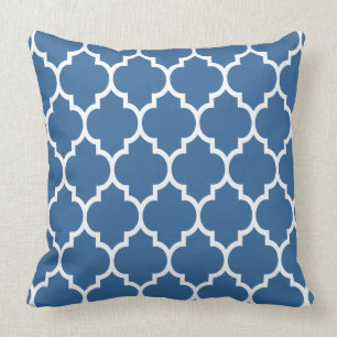 Navy Blue And White Quatrefoil Geometric Pattern Cushion