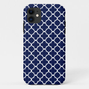 Navy Blue and White Quatrefoil Patterns iPhone 11 Case